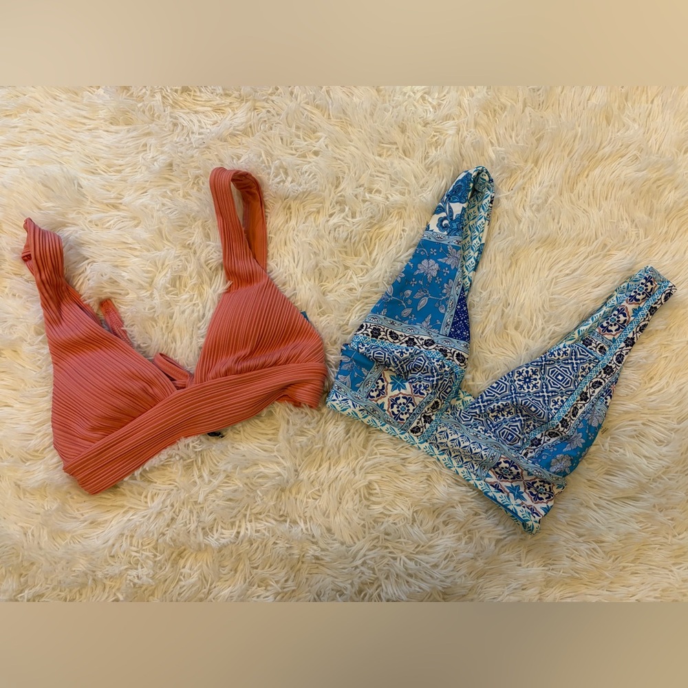 NWT XS Bikini Top Bundle Robin Piccone Ribbed + Mynah Blue Reversible Bralette